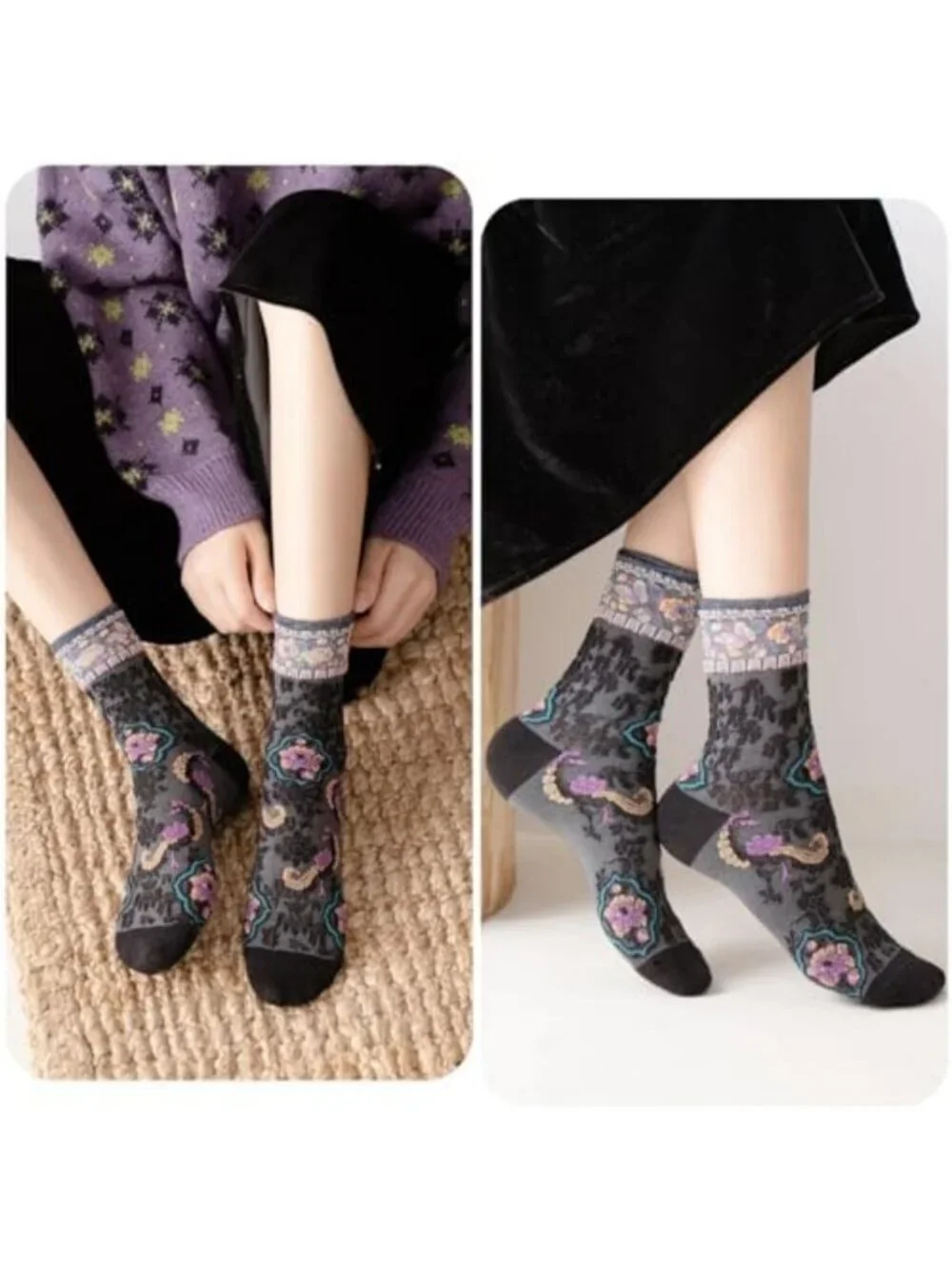 Cute Floral Cuff Vintage Crew Socks for Women | Stylish & Comfy Accessories